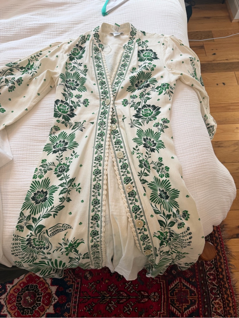 White and Green Floral Women’s Maxi Dress - Lightweight